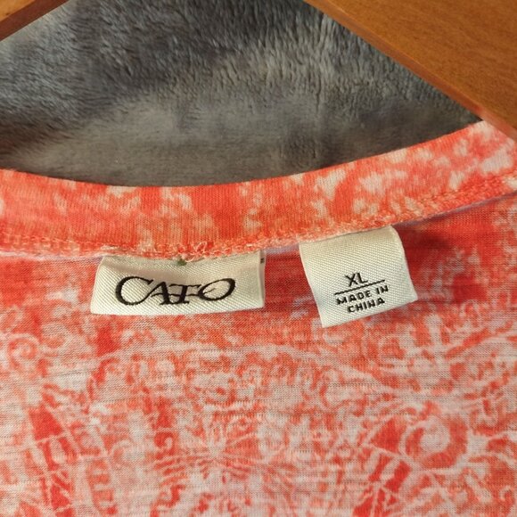 Cato Womens XL Orange White Burnout Ruffle Hem Top Blouse Boho Artsy Summer Vibe - Picture 2 of 11